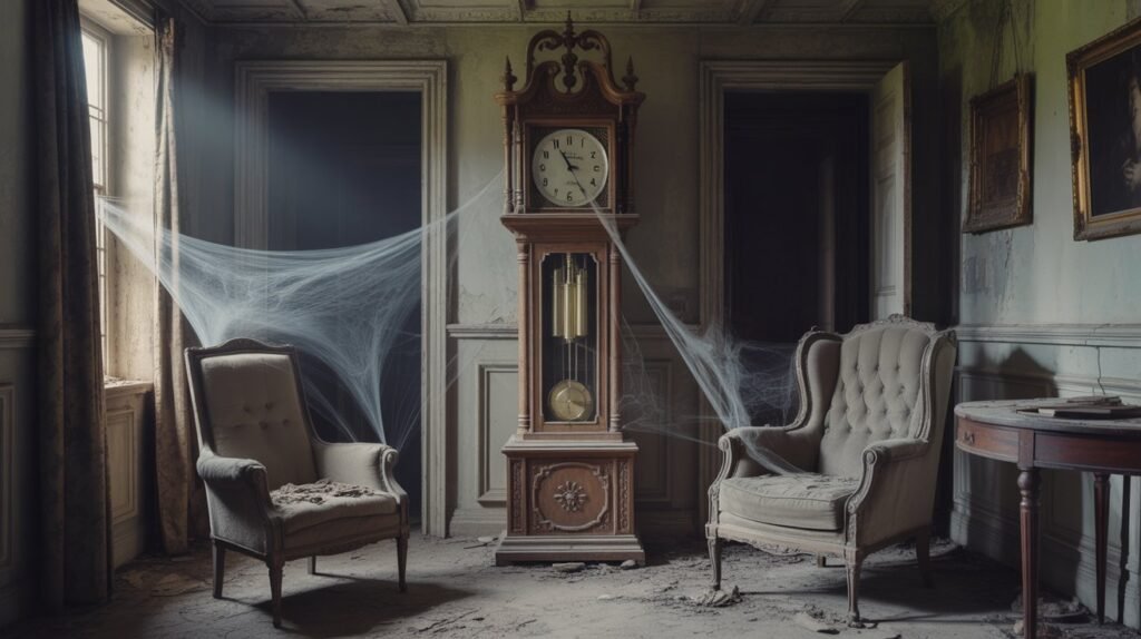Abandoned house where everything looks frozen in time.
