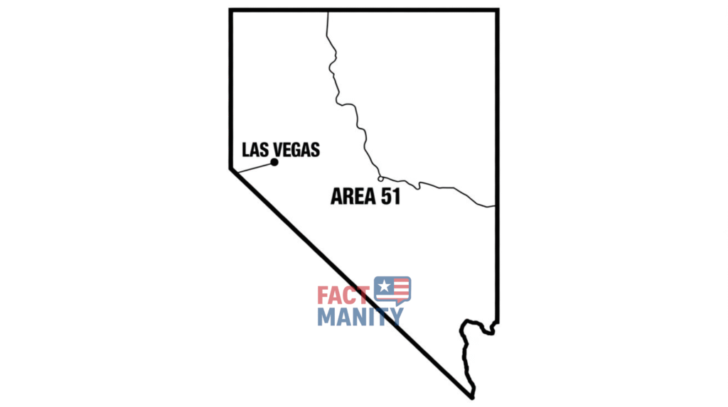 Stylized map showing the location of Area 51 relative to Nevada and Las Vegas.