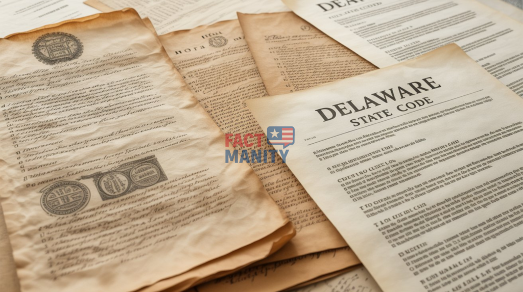 Blend of colonial Delaware legal relics with modern law books.