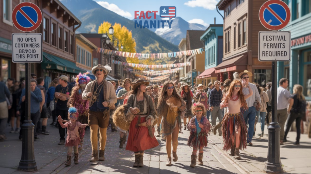 Boulder and Telluride festival-law concept art with costumes and signs.