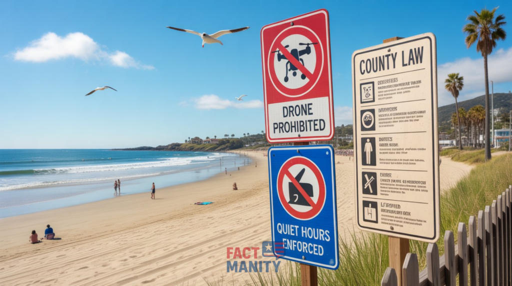 California beach showing modern laws like drone bans and noise rules.