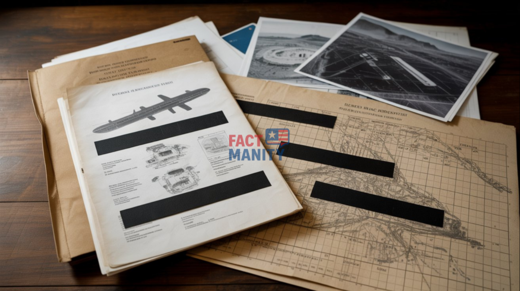 Declassified CIA documents with redacted sections about Area 51.