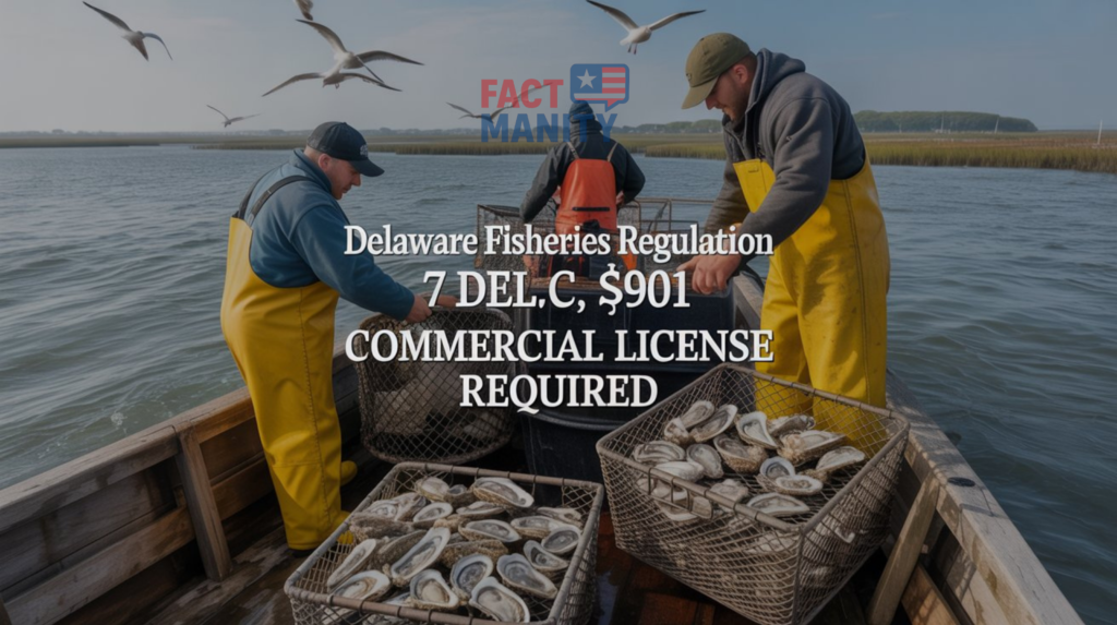 Delaware fisheries scene showing oyster and crab harvesting rules visualized.