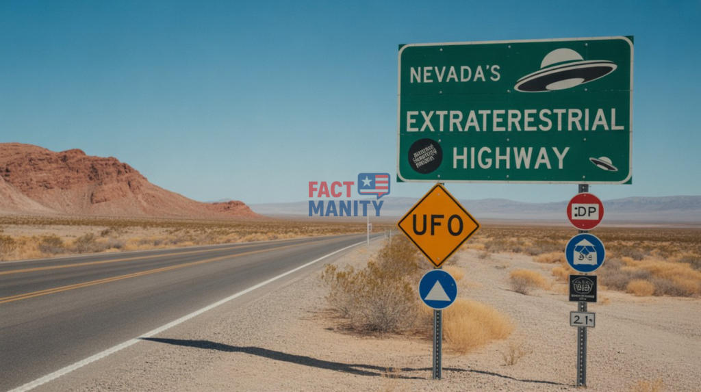 Extraterrestrial Highway sign in Nevada desert.