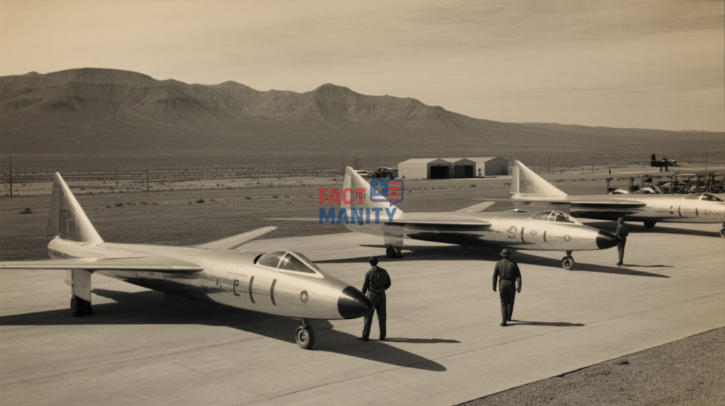 Historical-style illustration of Groom Lake and early spy plane testing.