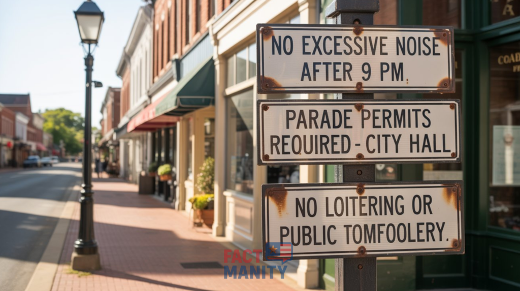 Illustration of Delaware town rules about public noise and parades showing weird laws in Delaware.