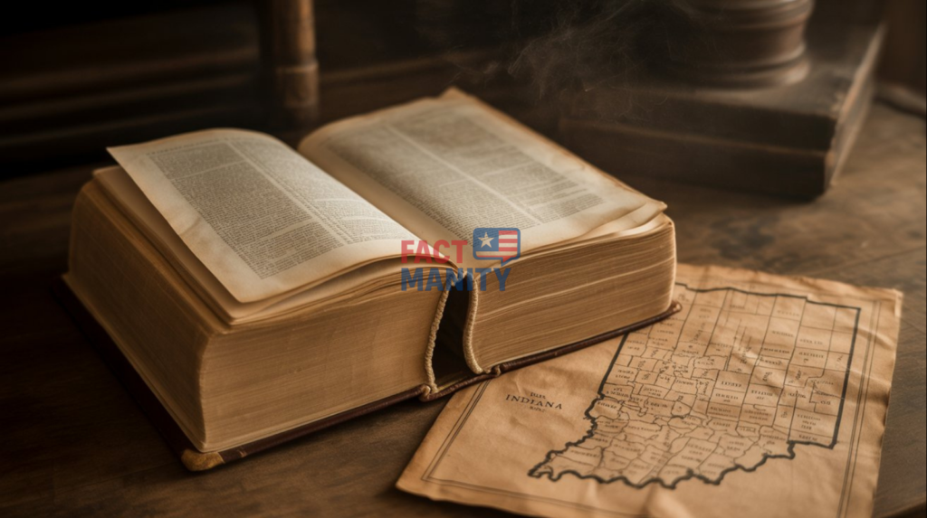 historical book picture with map showing weird laws in Indiana