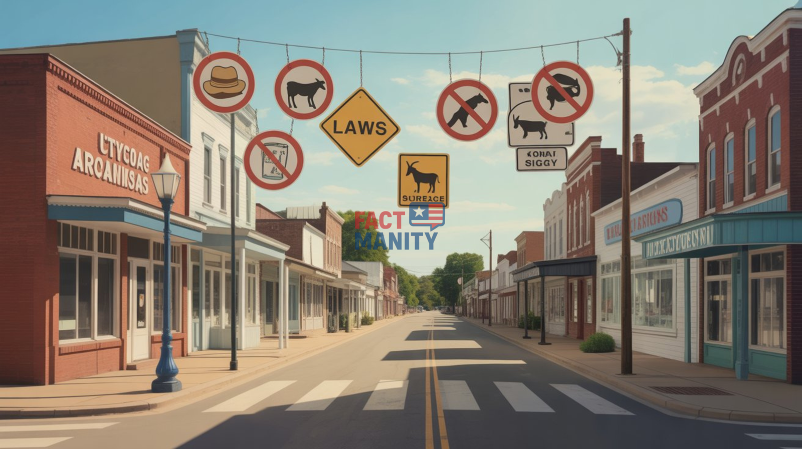 town street in Arkansas showing quirky local law symbols