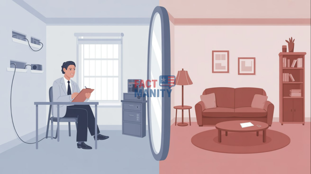 Concept image showing how a two-way mirror setup may have been used in CIA observation rooms