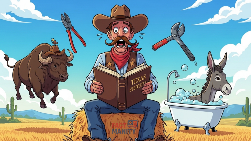 Cowboy reacting to strange Texas laws illustration