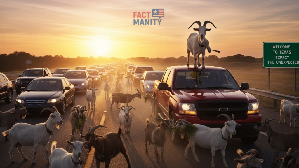 Goats blocking road showing strange Texas traffic law