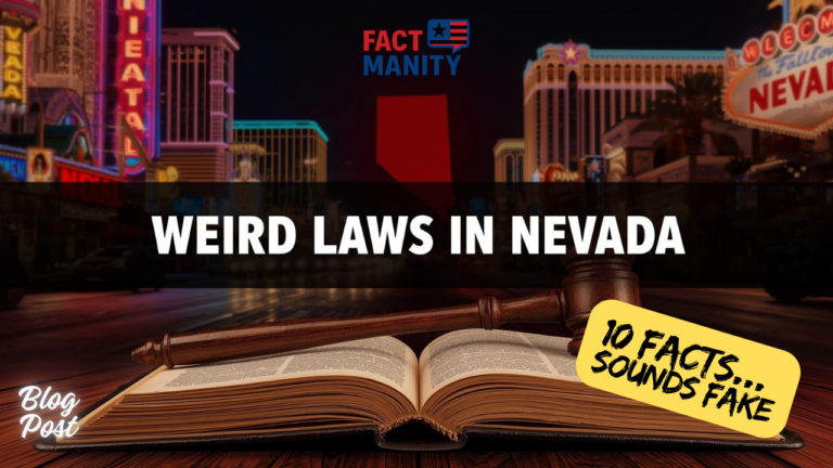 Weird laws in Nevada illustrated with Las Vegas skyline and vintage law book.