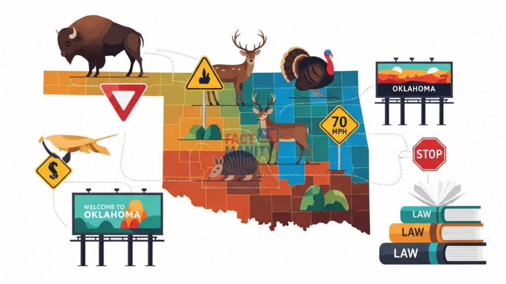 infographic style illustration summarizing weird laws in Oklahoma