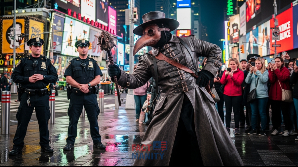 masked street performer highlighting unusual weird laws in New York