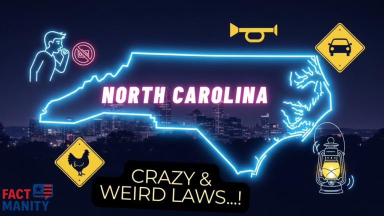 weird laws in North Carolina illustrated with glowing state map and quirky law icons