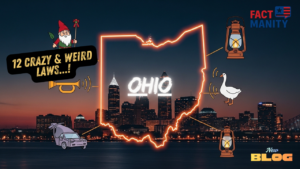 weird laws in Ohio illustrated with glowing Ohio map and quirky law icons