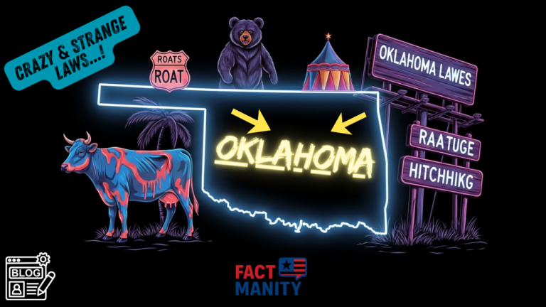 weird laws in Oklahoma illustrated with Oklahoma state map outline and bizarre legal symbols