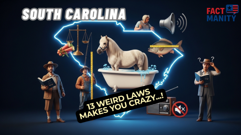 weird laws in South Carolina illustrated with state outline and bizarre law scenes