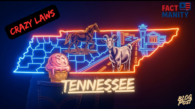weird laws in Tennessee neon map illustration with ice cream and goat elements